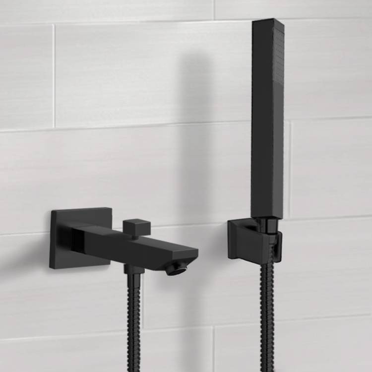 Tub Spout, Remer TDH06, Matte Black Wall Mounted Tub Spout Set with Hand Shower